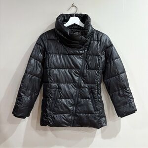 GapKids Puffer Jacket Girls L 10 Black Asym Zip Quilted Cozy Casual Outerwear